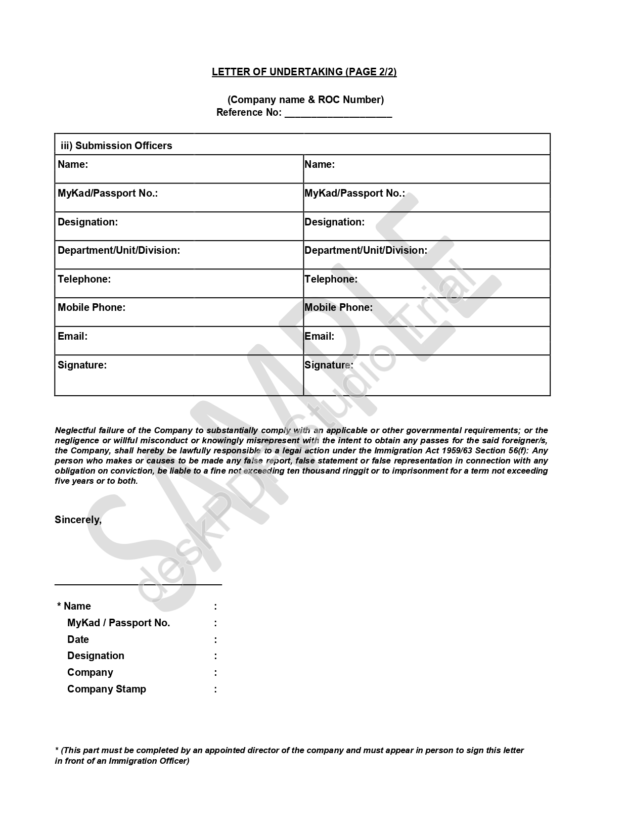 Sample ESD Letter Of Undertaking (LoU)