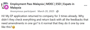 example of employment pass application returned multiple times for different procedural missteps