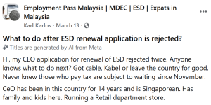 example of employment pass renewal for EP category 1 rejected