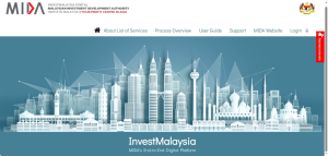 invest malaysia homepage where the mida expatriate system module is accessed